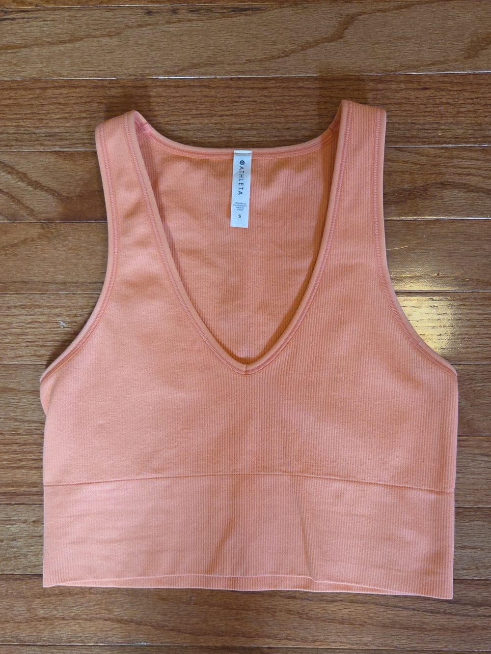Athleta Ribbed V-Neck Cropped Tank - Coral